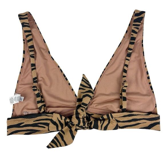 Aerie Pique Animal Zebra Print Tan Triangle Bikini Top Medium - Picture 3 of 7